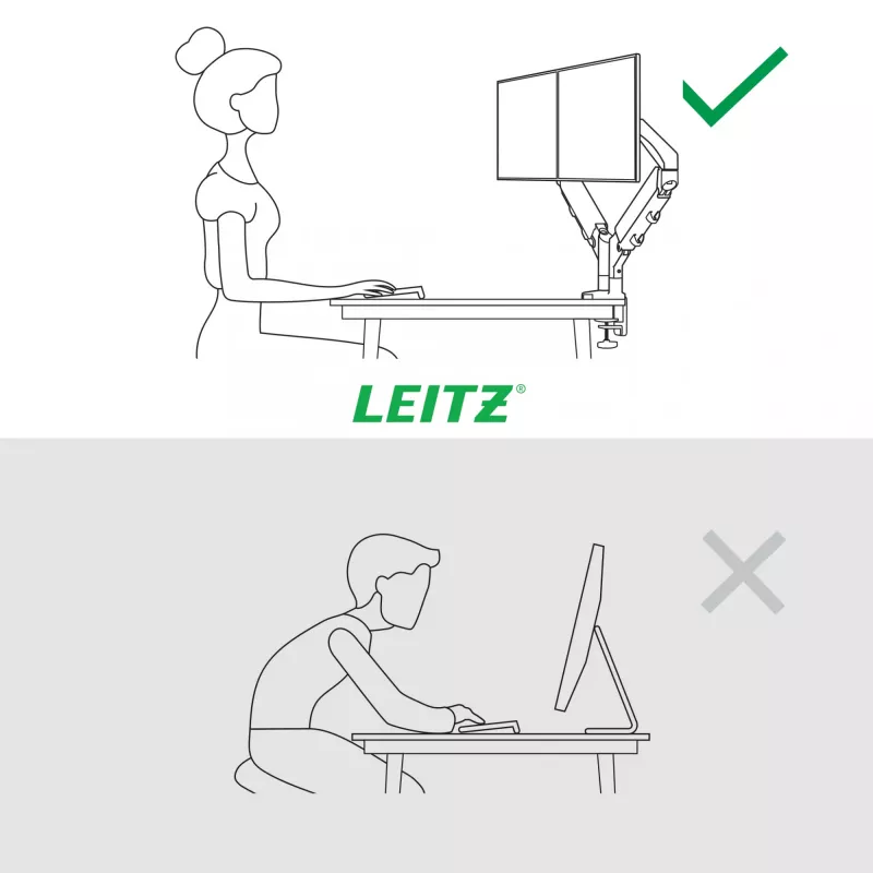 Leitz Ergo Space Saving Dual Monitor Arm, Clamp/Grommet, 18 kg, 43,2 cm (17 Zoll), 81.3 cm (32 Zoll), 100 x 100 mm, Grau