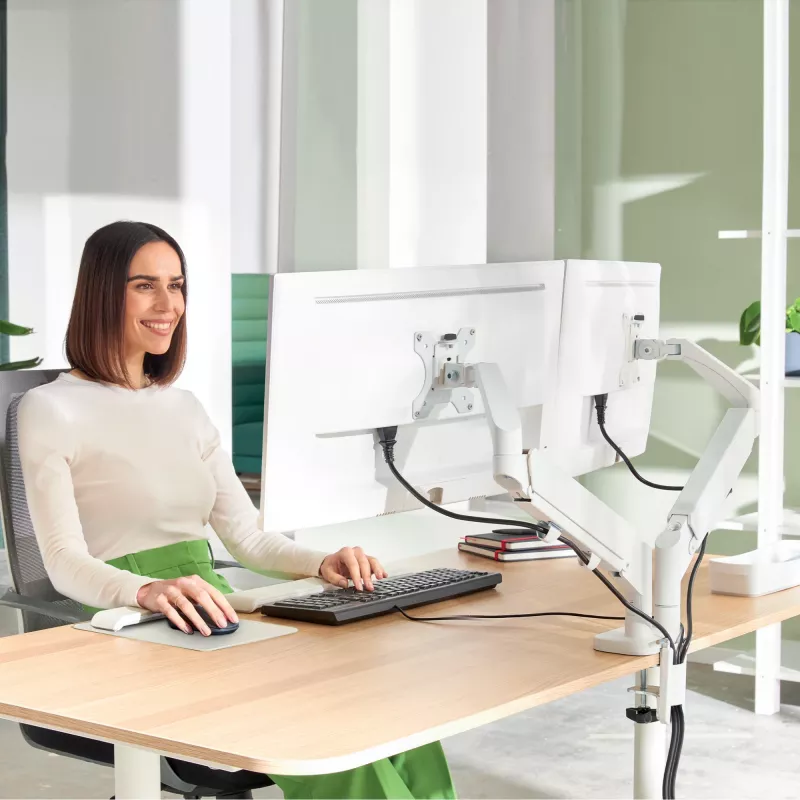 Leitz Ergo Space Saving Dual Monitor Arm, Clamp/Grommet, 18 kg, 43,2 cm (17 Zoll), 81.3 cm (32 Zoll), 100 x 100 mm, Grau