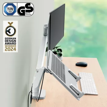 Leitz Ergo Space Saving Dual Monitor & Laptop Arm, Clamp/Grommet, 9 kg, 33 cm (13 Zoll), 81,3 cm (32 Zoll), 100 x 100 mm, Grau