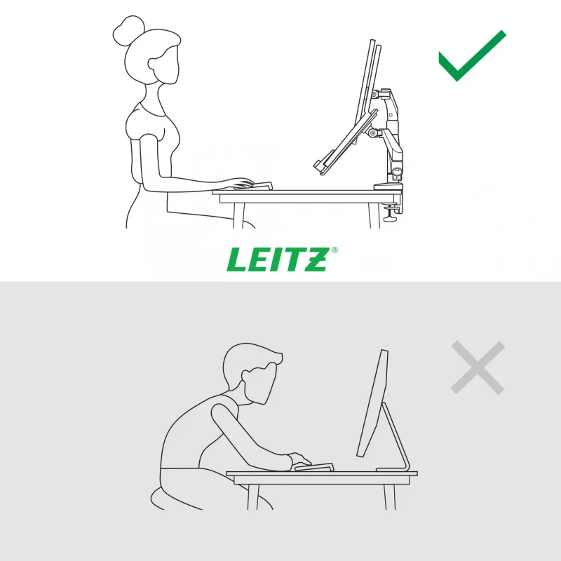 Leitz Ergo Space Saving Dual Monitor & Laptop Arm, Clamp/Grommet, 9 kg, 33 cm (13 Zoll), 81,3 cm (32 Zoll), 100 x 100 mm, Grau