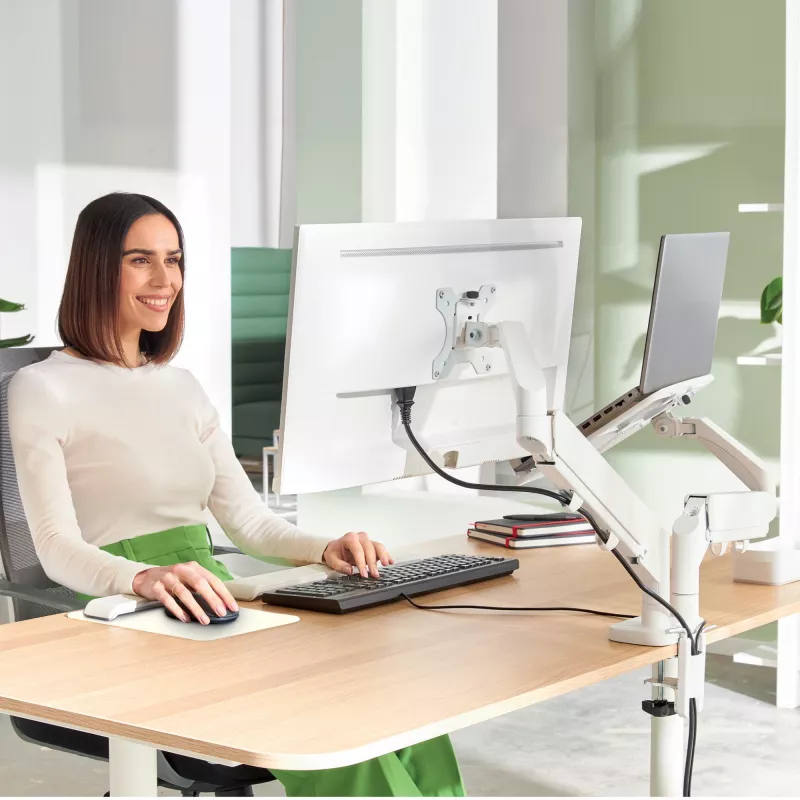 Leitz Ergo Space Saving Dual Monitor & Laptop Arm, Clamp/Grommet, 9 kg, 33 cm (13 Zoll), 81,3 cm (32 Zoll), 100 x 100 mm, Grau