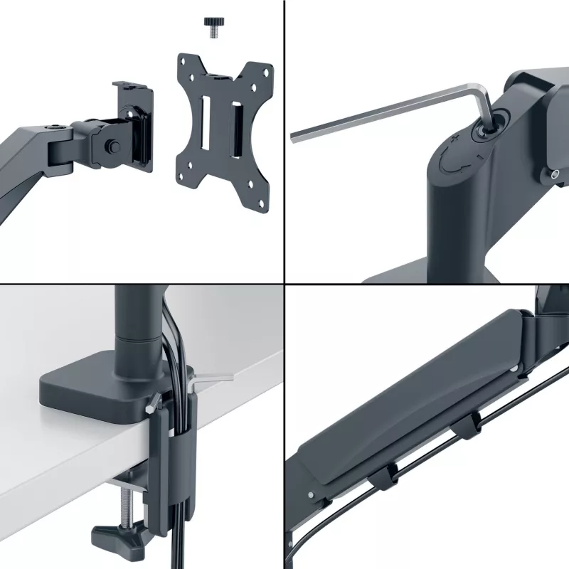 Leitz Ergo Platzsparender Dual-Monitor- & Laptop-Arm, Klemme/Tischdurchführung, 18 kg, 43,2 cm (17 Zoll), 81,3 cm (32 Zoll), 100 x 100 mm, Dunkelgrau