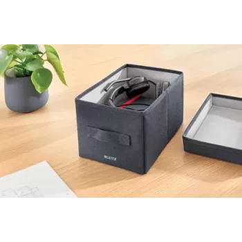 Leitz Stoff-Aufbewahrungsbox mit Deckel klein, 2er-Packung, Aufbewahrungsbox, Blau, Rechteckig, Stoff, Monochrom, Stoff