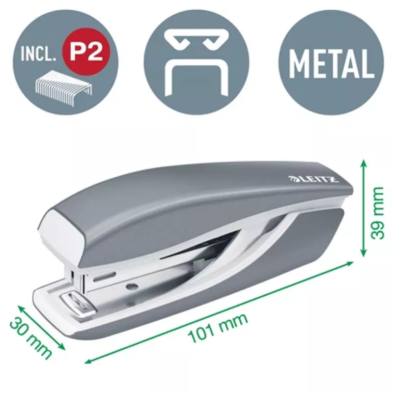 Leitz Heftgerät & Locher Set Mini WOW, 10 Blatt, Rot, P2, Metall, 80 g/m², 3,5 cm