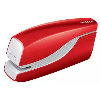 Leitz Batteriebetriebener Hefter WOW 5566, 10 Blatt, Standard-Clinch, 1 cm, Kunststoff, Rot, Batterie
