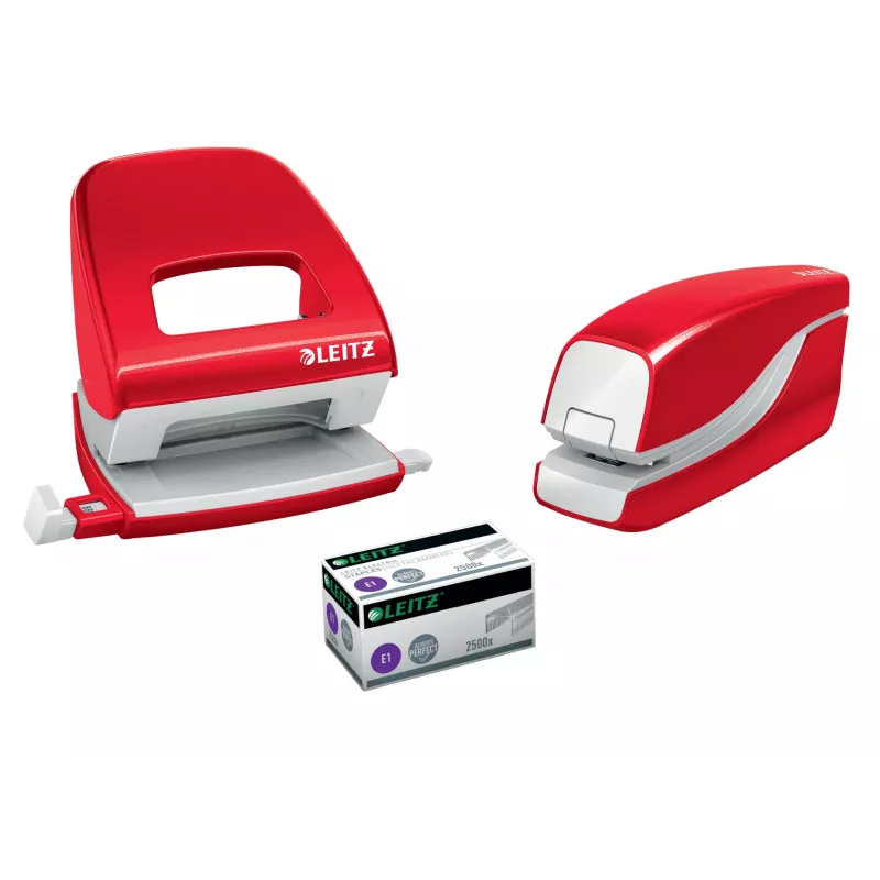 Leitz Batteriebetriebener Hefter WOW 5566, 10 Blatt, Standard-Clinch, 1 cm, Kunststoff, Rot, Batterie