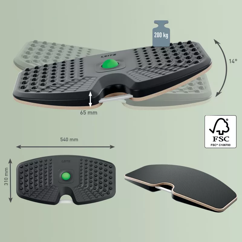 Leitz Ergo Active Balance Board, Balance-Board, Dunkelgrau, 200 kg, -14 - 14°, 540 mm, 310 mm