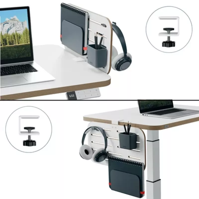 Leitz Ergo Small Pegboard Desk Organiser, 42x25 cm, MDF, Recycled plastic, Rubber, White, Clamp mount, Letter, Paper, Picture, 450 x 61 x 330 mm, 450 mm