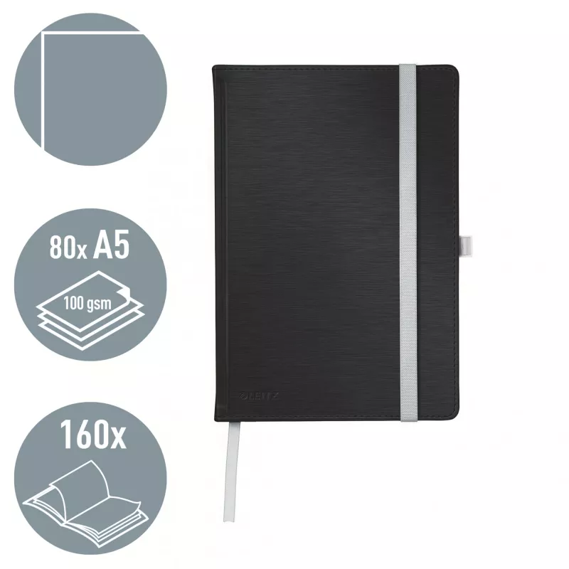 Leitz Style Notizbuch A5 blanko mit Hardcover, Monochromatisch, Schwarz, A5, 80 Blatt, 100 g/m², Hardcover