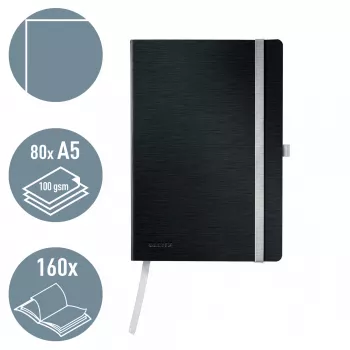 Leitz Style Notizbuch A5 blanko mit Softcover, Monochrom, Schwarz, A5, 80 Blatt, 100 g/m², Softcover