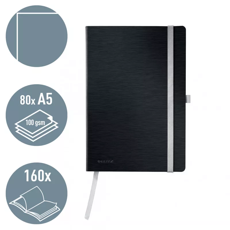 Leitz Style Notizbuch A5 blanko mit Softcover, Monochrom, Schwarz, A5, 80 Blatt, 100 g/m², Softcover