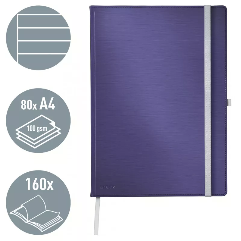 Leitz Style Notizbuch A4 liniert mit Hardcover, Monochromatisch, Blau, A4, 80 Blatt, 100 g/m², Liniertes Papier