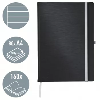 Leitz Style Notizbuch A4 liniert mit Hardcover, Monochrom, Schwarz, A4, 80 Blatt, 100 g/m², liniertes Papier