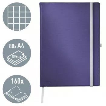 Leitz Style Notizbuch A4 kariert mit Hardcover, Monochromatisch, Blau, A4, 80 Blatt, 100 g/m², kariertes Papier