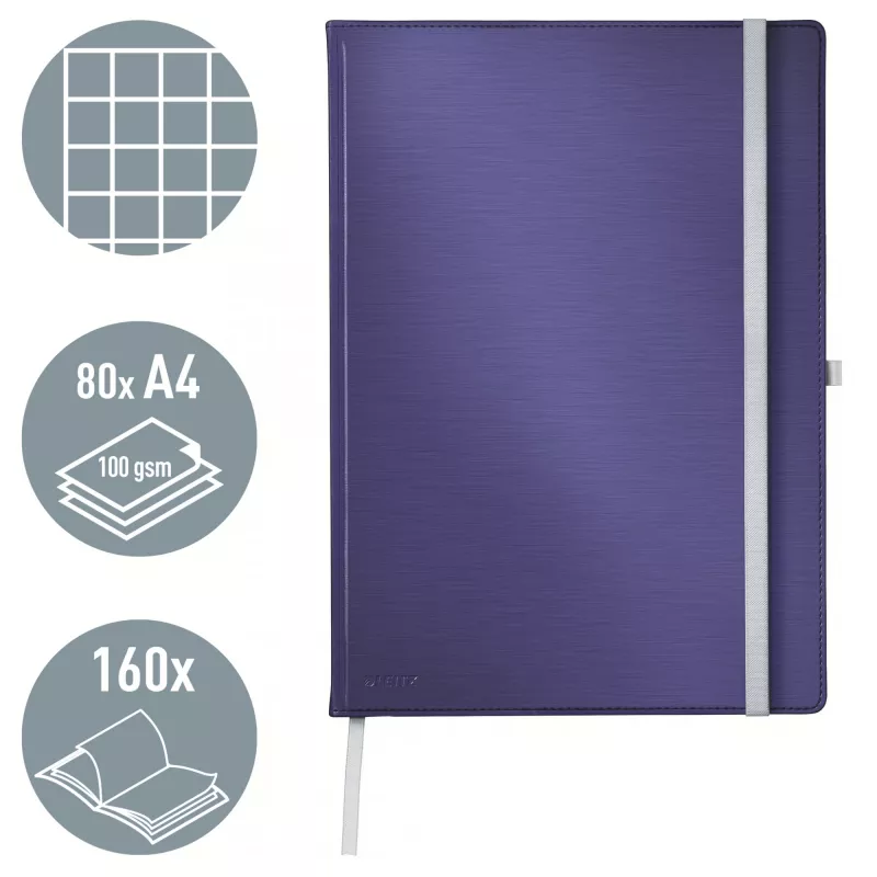 Leitz Style Notizbuch A4 kariert mit Hardcover, Monochromatisch, Blau, A4, 80 Blatt, 100 g/m², kariertes Papier