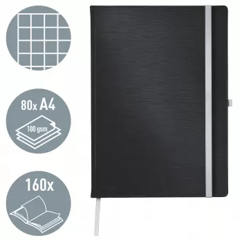 Leitz Style Notizbuch A4 kariert mit Hardcover, Monochromatisch, Schwarz, A4, 80 Blatt, 100 g/m², kariertes Papier