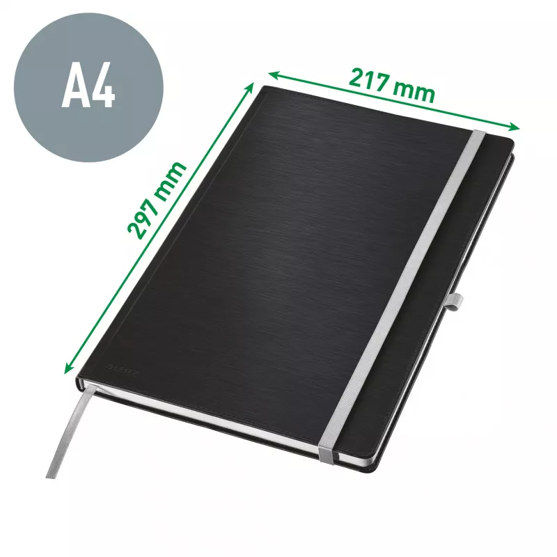 Leitz Style Notizbuch A4 kariert mit Hardcover, Monochromatisch, Schwarz, A4, 80 Blatt, 100 g/m², kariertes Papier