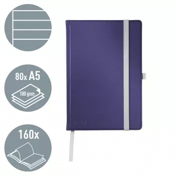 Leitz Style Notebook A5 liniert mit Hardcover, Monochromatisch, Blau, A5, 80 Blatt, 100 g/m², Liniertes Papier