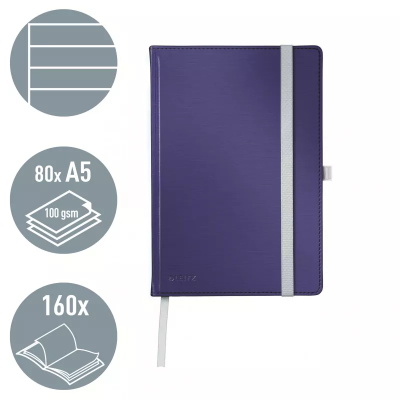 Leitz Style Notebook A5 liniert mit Hardcover, Monochromatisch, Blau, A5, 80 Blatt, 100 g/m², Liniertes Papier
