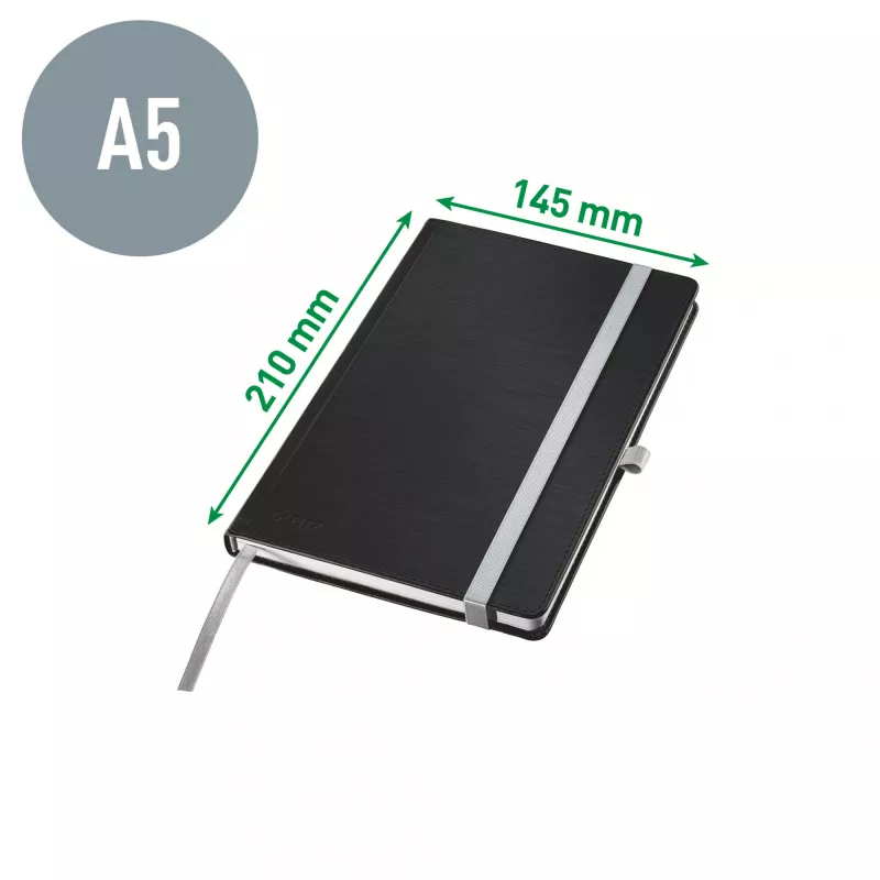 Leitz Style Notizbuch A5 liniert mit Hardcover, Einfarbig, Schwarz, A5, 80 Blatt, 100 g/m², Liniertes Papier