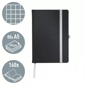 Leitz Style Notizbuch A5 kariert mit Hardcover, Monochrom, Schwarz, A5, 80 Blatt, 100 g/m², kariertes Papier