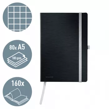 Leitz Style Notizbuch A5 kariert mit Softcover, Monochromatic, Schwarz, A5, 80 Blatt, 100 g/m², kariertes Papier