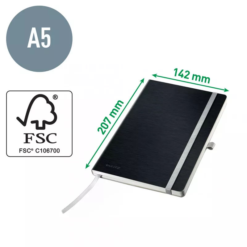 Leitz Style Notizbuch A5 kariert mit Softcover, Monochromatic, Schwarz, A5, 80 Blatt, 100 g/m², kariertes Papier
