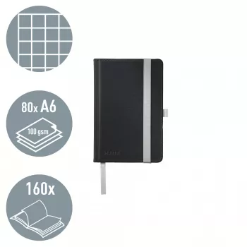 Leitz Style Notizbuch A6 kariert mit Hardcover, Monochromatisch, Schwarz, A6, 80 Blatt, 100 g/m², Kariertes Papier