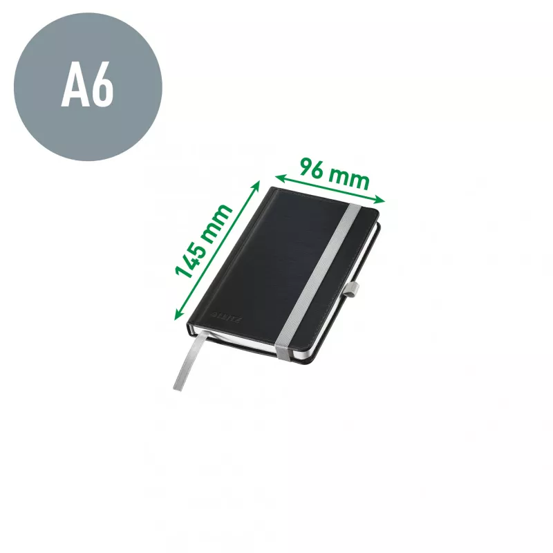 Leitz Style Notizbuch A6 kariert mit Hardcover, Monochromatisch, Schwarz, A6, 80 Blatt, 100 g/m², Kariertes Papier