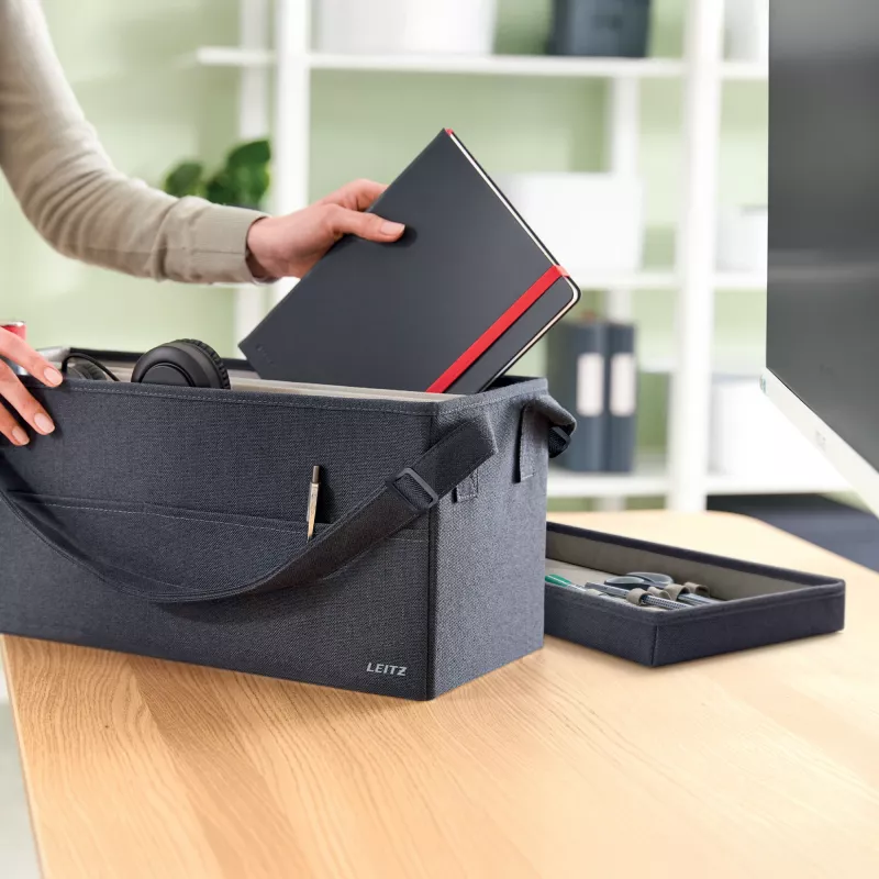 Leitz Fabric Hot Desking Arbeitstasche mit Deckel, Aufbewahrungstasche, Grau, Rechteckig, Stoff, Monochromatisch, Unisex
