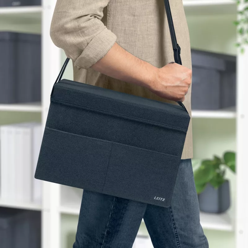 Leitz Fabric kompakte Hot-Desking-Arbeitstasche mit Deckel, Aufbewahrungstasche, Grau, Rechteckig, Stoff, Einfarbig, Erwachsener