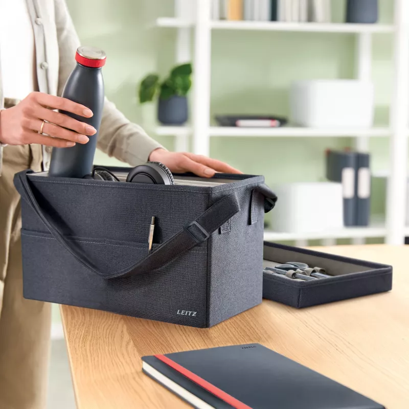 Leitz Fabric kompakte Hot-Desking-Arbeitstasche mit Deckel, Aufbewahrungstasche, Grau, Rechteckig, Stoff, Einfarbig, Erwachsener