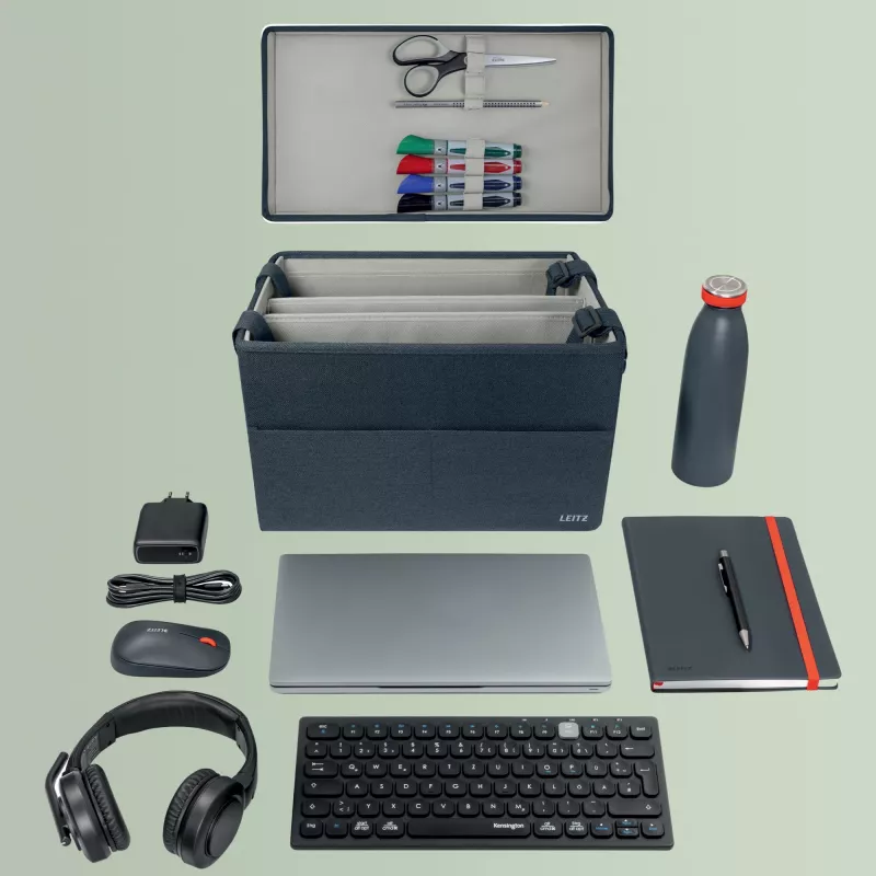Leitz Fabric kompakte Hot-Desking-Arbeitstasche mit Deckel, Aufbewahrungstasche, Grau, Rechteckig, Stoff, Einfarbig, Erwachsener