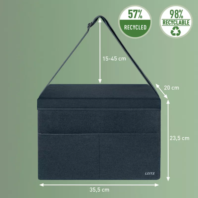 Leitz Fabric kompakte Hot-Desking-Arbeitstasche mit Deckel, Aufbewahrungstasche, Grau, Rechteckig, Stoff, Einfarbig, Erwachsener