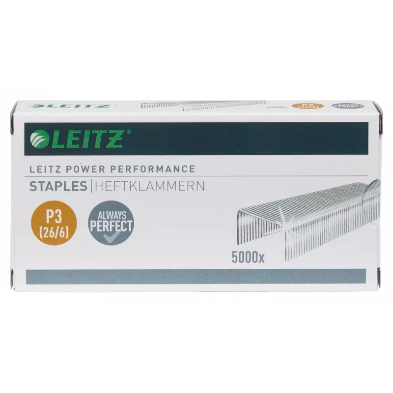 Leitz Heftklammern P3 26/6 Box mit 5000 Stück, Heftklammerpackung, 26/6, 6 mm, 210 Heftklammern, Heften, 26/6