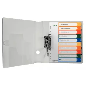 LEITZ Kunststoff-Register, Zahlen, A4 Extrabreit, 1-10, PC-beschreibbar, transparent mit farbigen Tabs, PP, 10-teilig (1293-00-00)