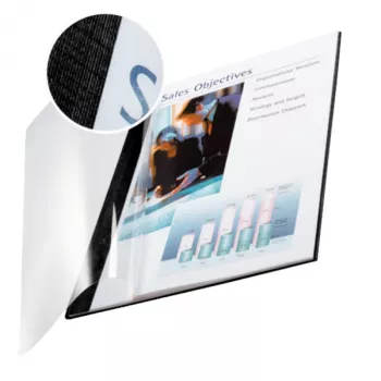 Leitz impressBIND Deckblatt Soft 10,5 mm, A4, Karton, Polyethylenterephthalat (PET), Schwarz, Transparent, 105 Blatt, 1,05 cm, 214 mm