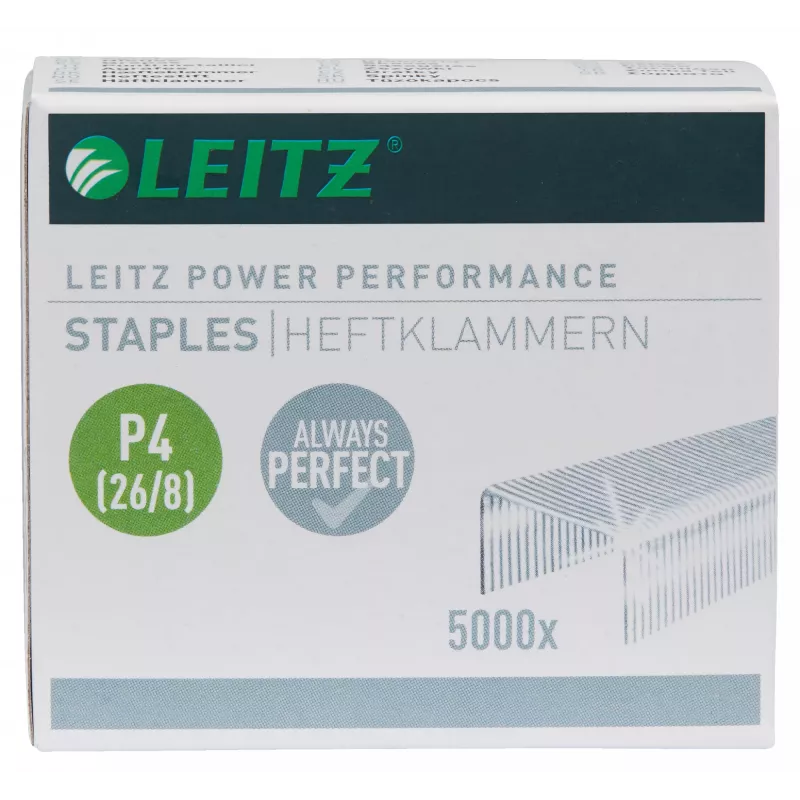 Leitz Heftklammern Power Performance P4 26/8 Box mit 5000 Stück, Heftklammernpäckchen, 26/8, 8 mm, 100 Heftklammern, Befestigung, 26/8