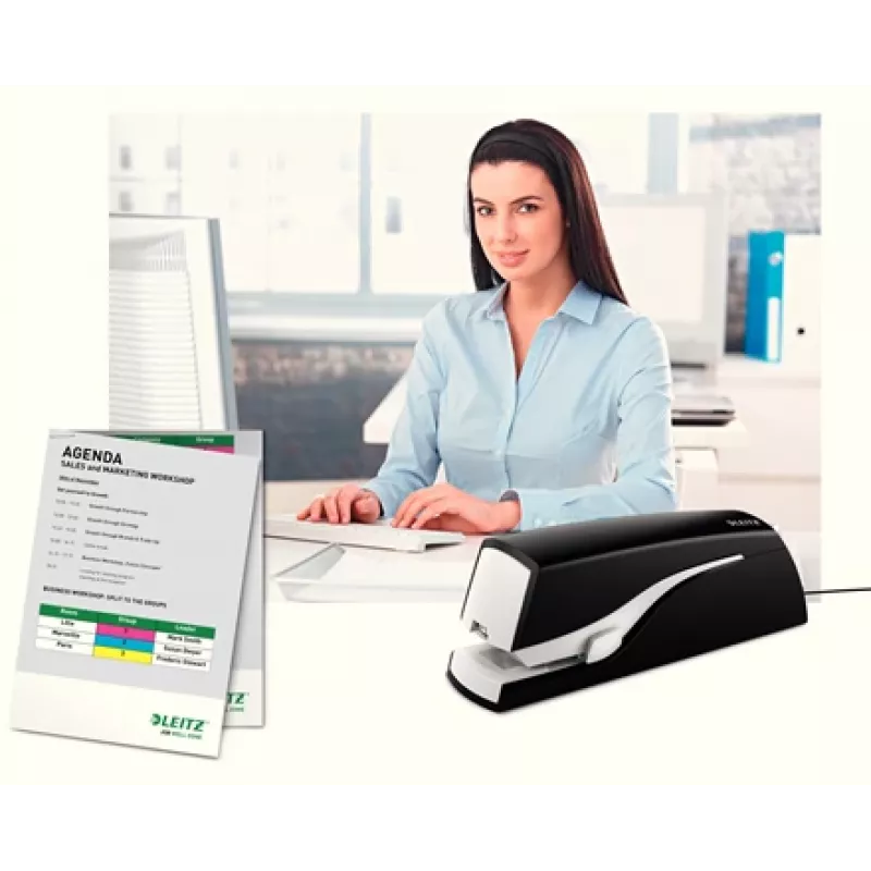 Leitz Elektrohefter 5533 NeXXt flach Clinch 20 Blatt, 20 Blatt, 200 Heftklammern, 2 cm, 1 cm, Kunststoff, Schwarz, Weiß