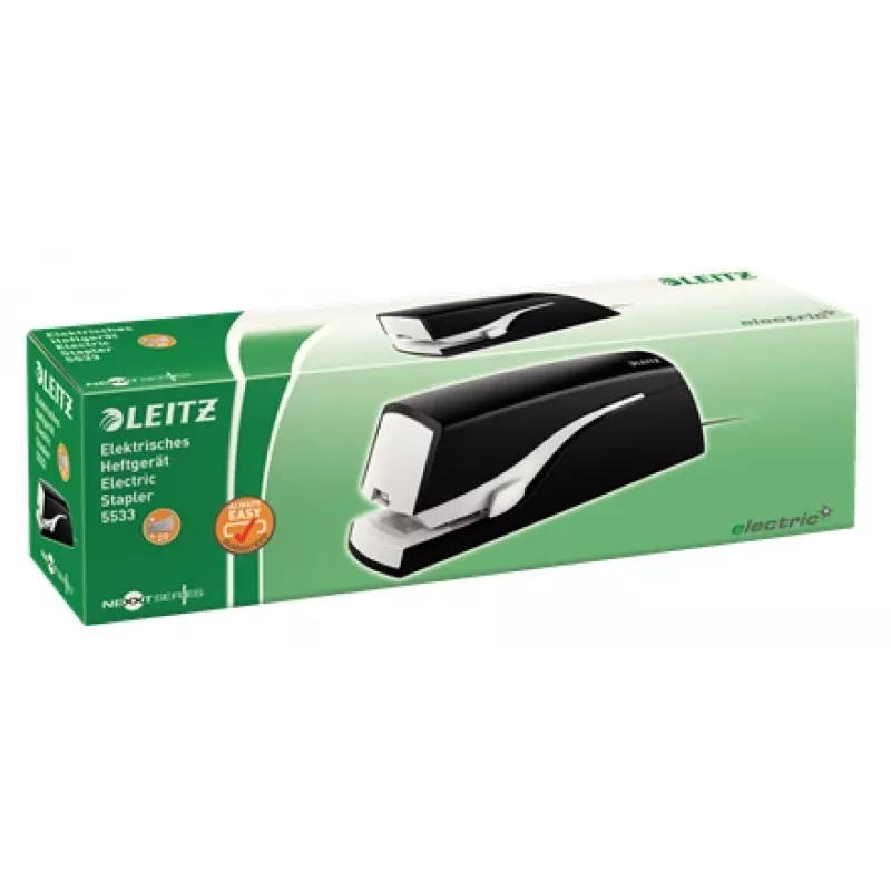 Leitz Elektrohefter 5533 NeXXt flach Clinch 20 Blatt, 20 Blatt, 200 Heftklammern, 2 cm, 1 cm, Kunststoff, Schwarz, Weiß