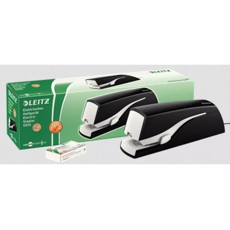 Leitz Elektrohefter 5533 NeXXt flach Clinch 20 Blatt, 20 Blatt, 200 Heftklammern, 2 cm, 1 cm, Kunststoff, Schwarz, Weiß