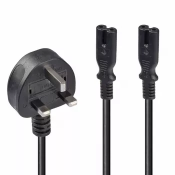 Lindy 2,5 m UK-Stecker Typ G auf 2x IEC C7 Splitter-Verlängerungskabel, Schwarz