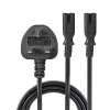 Lindy 2,5 m UK-Stecker Typ G auf 2x IEC C7 Splitter-Verlängerungskabel, Schwarz