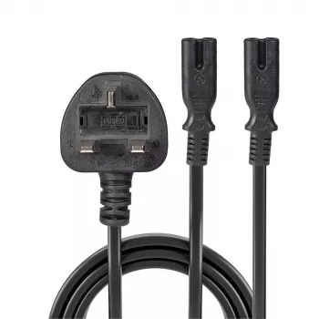 Lindy 2,5 m UK-Stecker Typ G auf 2x IEC C7 Splitter-Verlängerungskabel, Schwarz