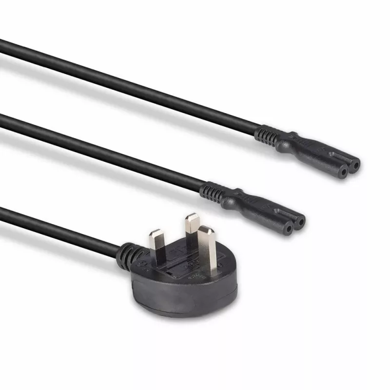 Lindy 2,5 m UK-Stecker Typ G auf 2x IEC C7 Splitter-Verlängerungskabel, Schwarz