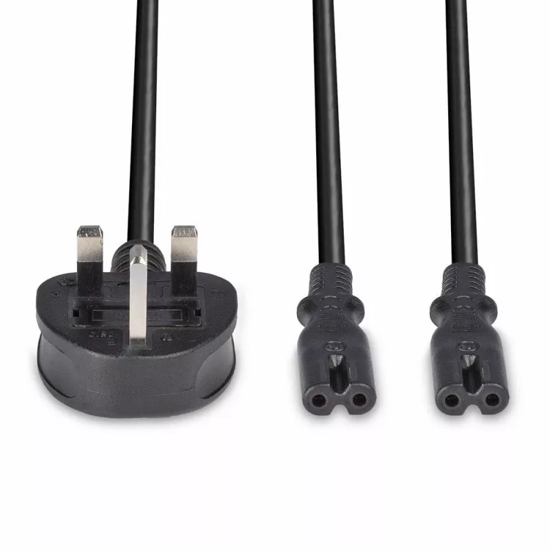 Lindy 2,5 m UK-Stecker Typ G auf 2x IEC C7 Splitter-Verlängerungskabel, Schwarz