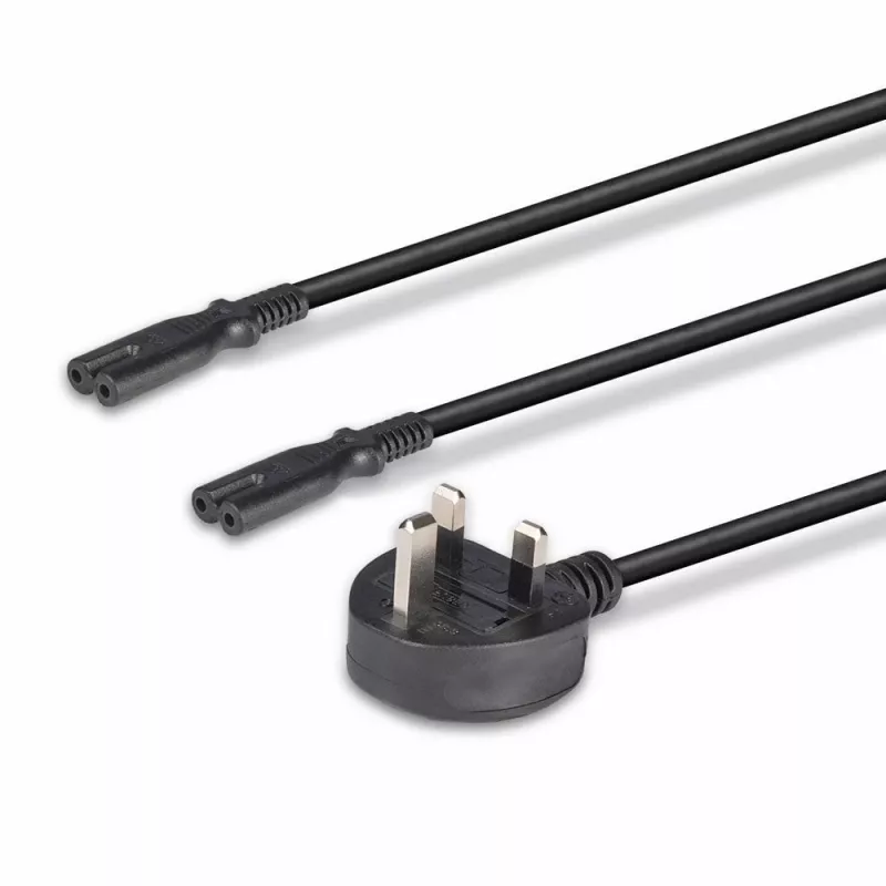 Lindy 2,5 m UK-Stecker Typ G auf 2x IEC C7 Splitter-Verlängerungskabel, Schwarz