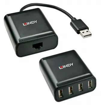 Lindy 60m 4 Port USB 2.0 Cat.6 Extender, USB 2.0, RJ-45, USB 2.0, Schwarz, Metall, 52 mm, 60 mm