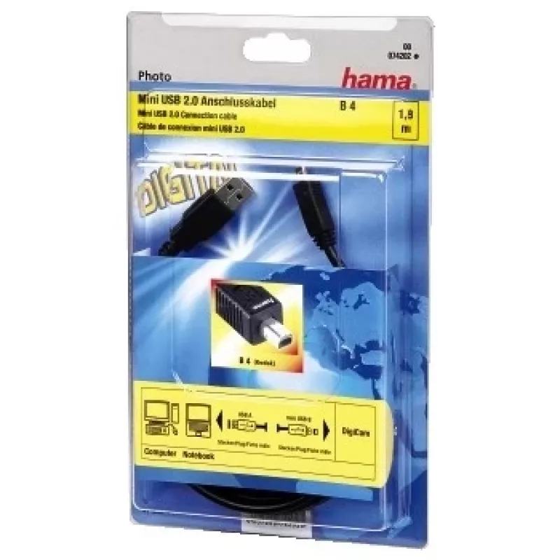 Hama USB 2.0 Kabel USB-A Stecker - Mini-USB-B Stecker (B4), 1,8 m USB Kabel USB A Mini-USB B Schwarz
