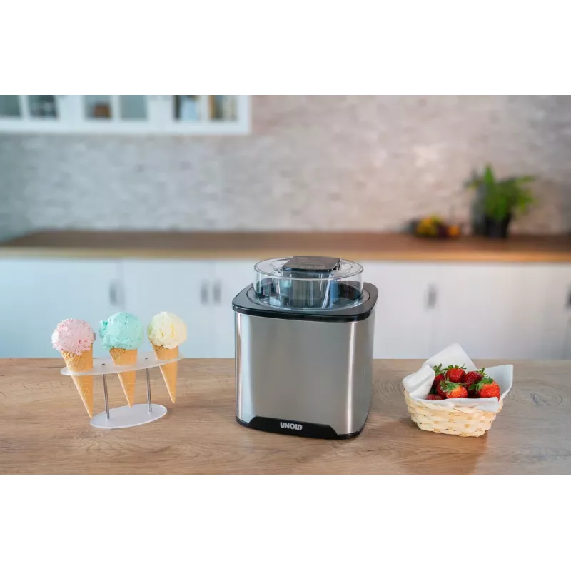 Unold Eismaschine Gelato 1,5 L, Traditionelle Eismaschine, 1,5 L, 1 Schüsseln, Schwarz, Edelstahl, 30 min, LCD